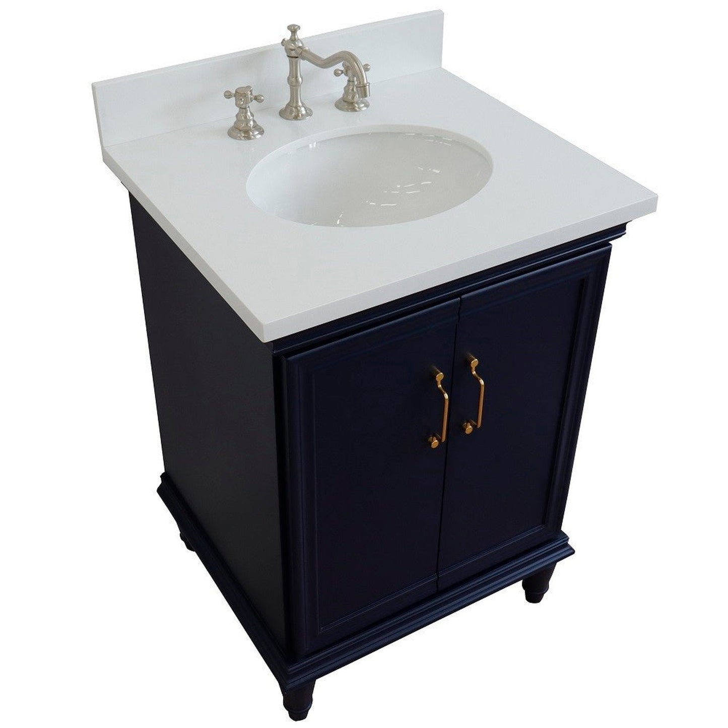 Bellaterra Home Forli 25" 2-Door 1-Drawer Blue Freestanding Vanity Set With Ceramic Undermount Oval Sink And White Quartz Top