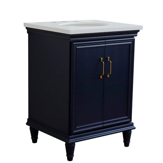 Bellaterra Home Forli 25" 2-Door 1-Drawer Blue Freestanding Vanity Set With Ceramic Undermount Oval Sink And White Quartz Top