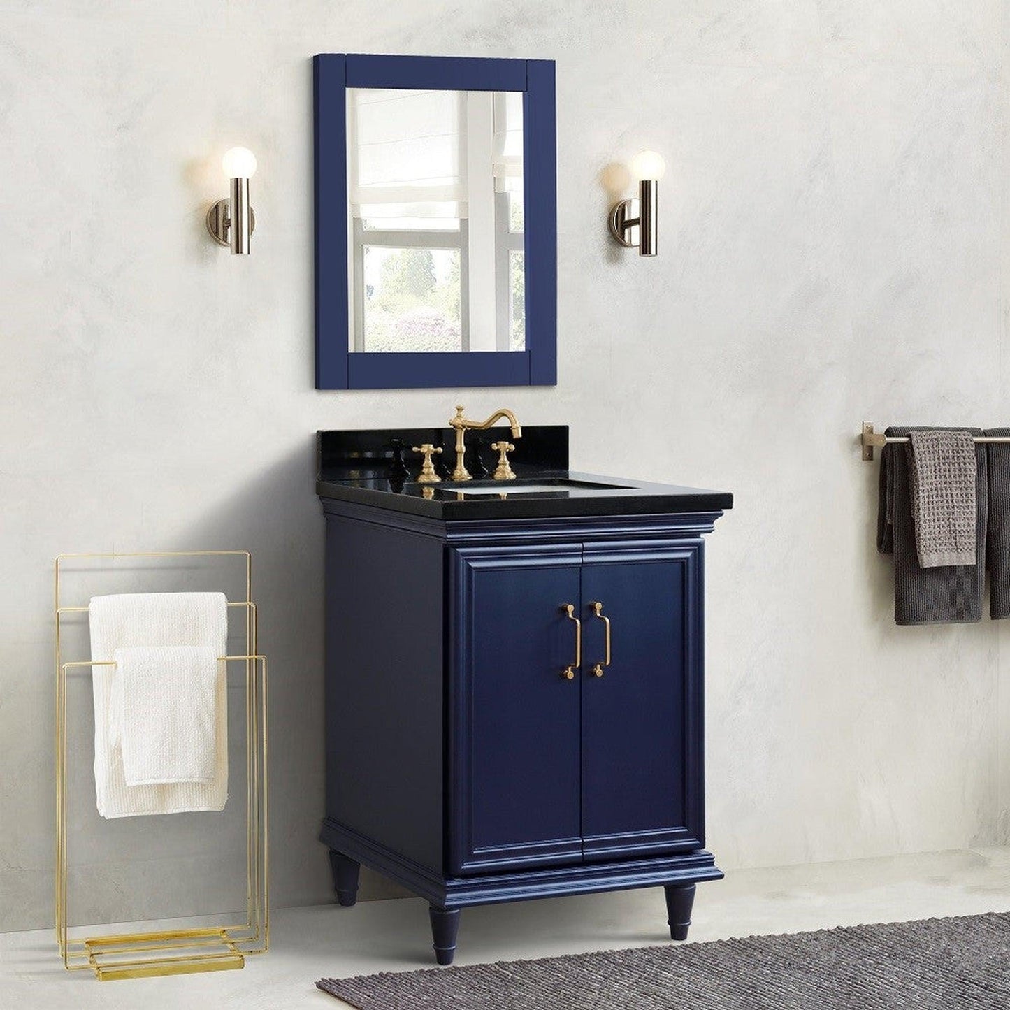 Bellaterra Home Forli 25" 2-Door 1-Drawer Blue Freestanding Vanity Set With Ceramic Undermount Rectangular Sink And Black Galaxy Granite Top