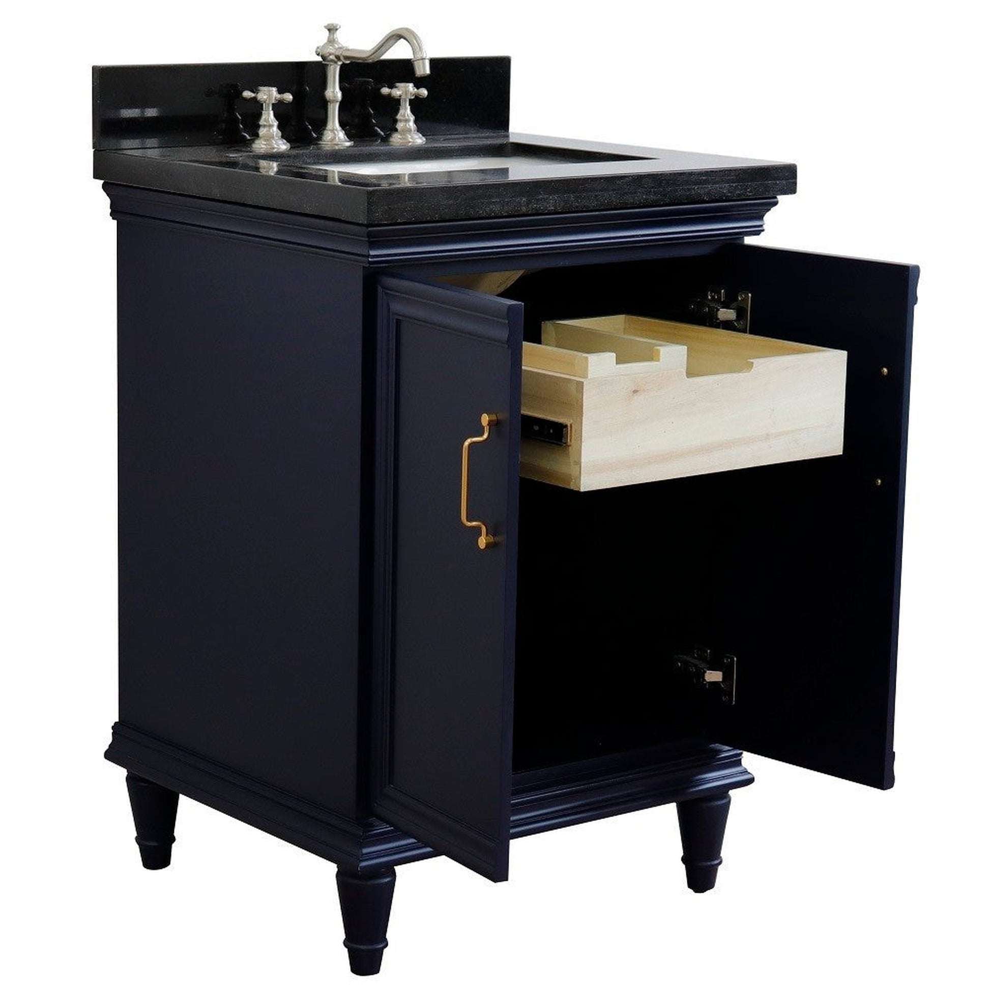 Bellaterra Home Forli 25" 2-Door 1-Drawer Blue Freestanding Vanity Set With Ceramic Undermount Rectangular Sink And Black Galaxy Granite Top