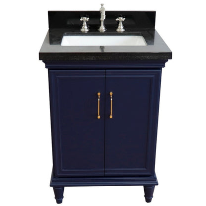 Bellaterra Home Forli 25" 2-Door 1-Drawer Blue Freestanding Vanity Set With Ceramic Undermount Rectangular Sink And Black Galaxy Granite Top