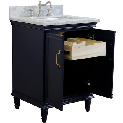 Bellaterra Home Forli 25" 2-Door 1-Drawer Blue Freestanding Vanity Set With Ceramic Undermount Rectangular Sink And White Carrara Marble Top