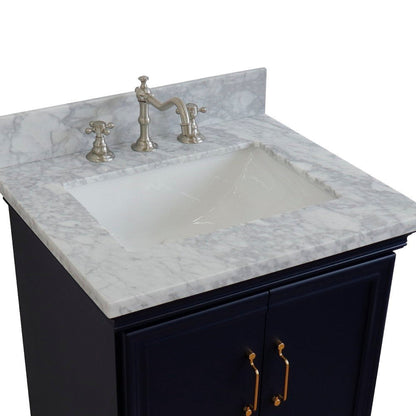 Bellaterra Home Forli 25" 2-Door 1-Drawer Blue Freestanding Vanity Set With Ceramic Undermount Rectangular Sink And White Carrara Marble Top