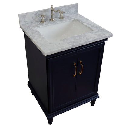 Bellaterra Home Forli 25" 2-Door 1-Drawer Blue Freestanding Vanity Set With Ceramic Undermount Rectangular Sink And White Carrara Marble Top