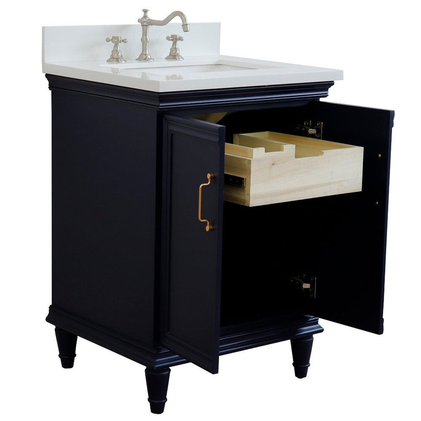 Bellaterra Home Forli 25" 2-Door 1-Drawer Blue Freestanding Vanity Set With Ceramic Undermount Rectangular Sink And White Quartz Top