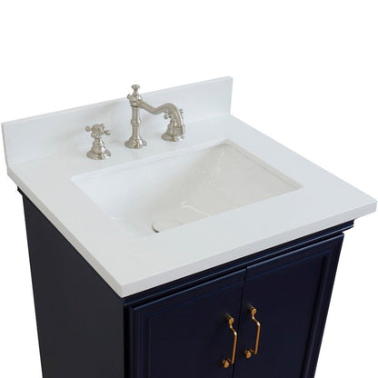 Bellaterra Home Forli 25" 2-Door 1-Drawer Blue Freestanding Vanity Set With Ceramic Undermount Rectangular Sink And White Quartz Top