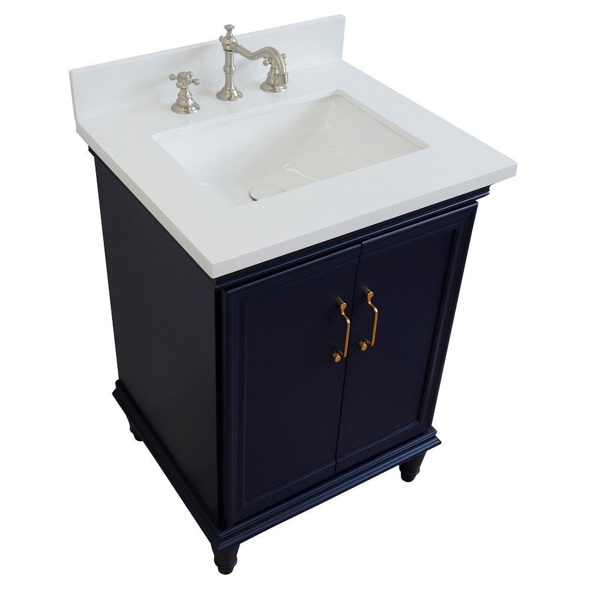 Bellaterra Home Forli 25" 2-Door 1-Drawer Blue Freestanding Vanity Set With Ceramic Undermount Rectangular Sink And White Quartz Top