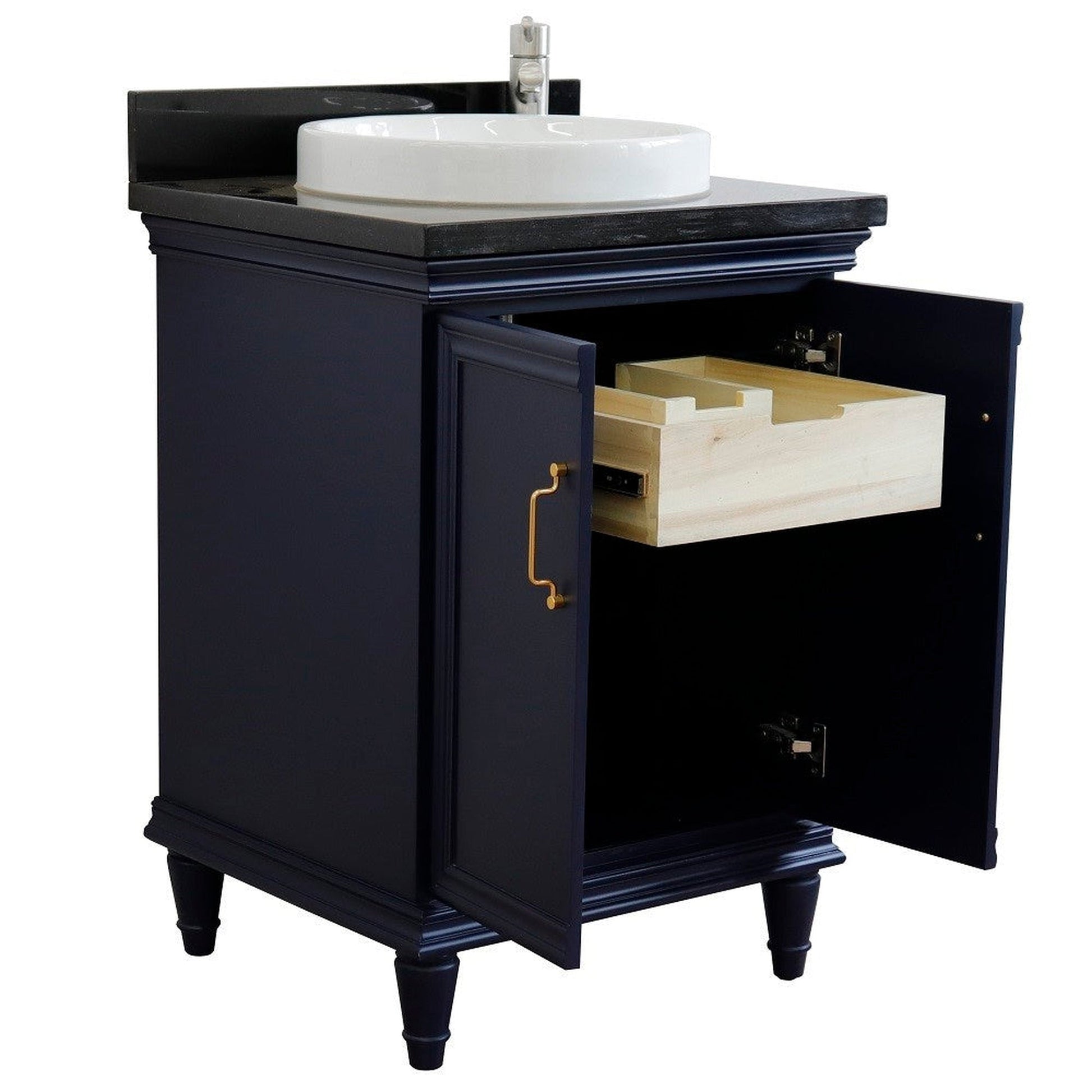 Bellaterra Home Forli 25" 2-Door 1-Drawer Blue Freestanding Vanity Set With Ceramic Vessel Sink And Black Galaxy Granite Top