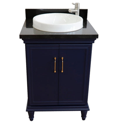 Bellaterra Home Forli 25" 2-Door 1-Drawer Blue Freestanding Vanity Set With Ceramic Vessel Sink And Black Galaxy Granite Top