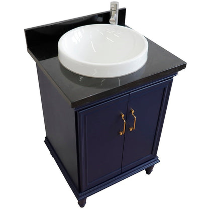 Bellaterra Home Forli 25" 2-Door 1-Drawer Blue Freestanding Vanity Set With Ceramic Vessel Sink And Black Galaxy Granite Top