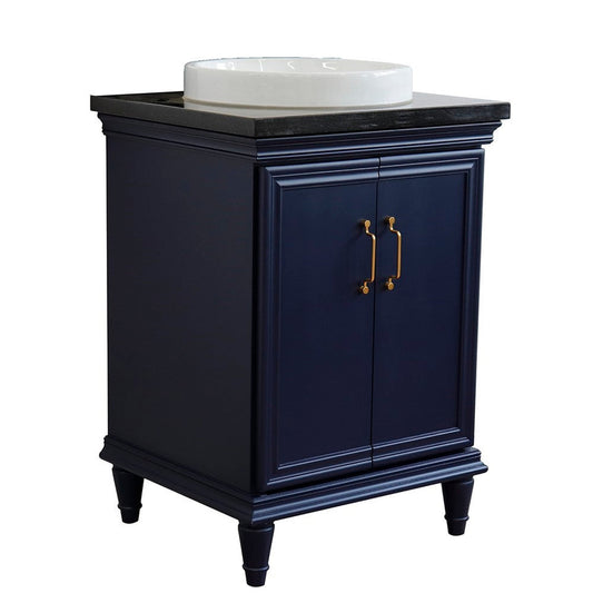 Bellaterra Home Forli 25" 2-Door 1-Drawer Blue Freestanding Vanity Set With Ceramic Vessel Sink And Black Galaxy Granite Top