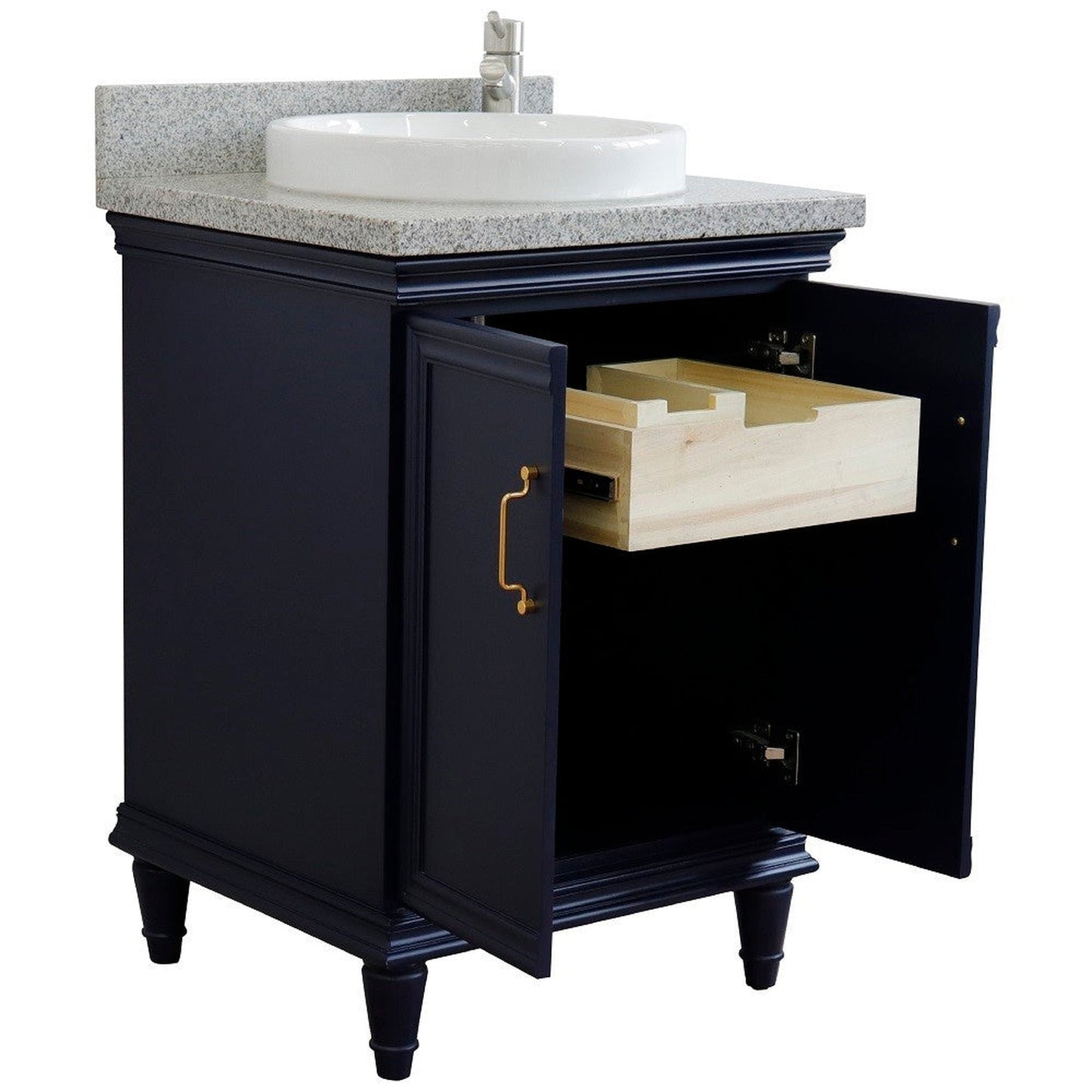 Bellaterra Home Forli 25" 2-Door 1-Drawer Blue Freestanding Vanity Set With Ceramic Vessel Sink And Gray Granite Top