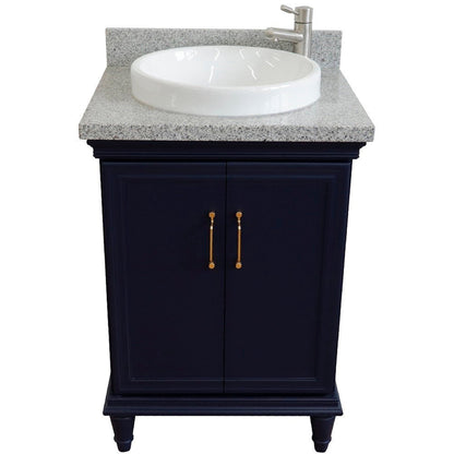 Bellaterra Home Forli 25" 2-Door 1-Drawer Blue Freestanding Vanity Set With Ceramic Vessel Sink And Gray Granite Top