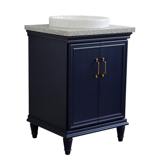 Bellaterra Home Forli 25" 2-Door 1-Drawer Blue Freestanding Vanity Set With Ceramic Vessel Sink And Gray Granite Top