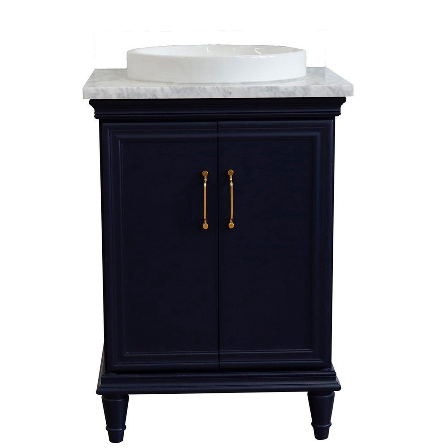 Bellaterra Home Forli 25" 2-Door 1-Drawer Blue Freestanding Vanity Set With Ceramic Vessel Sink And White Carrara Marble Top