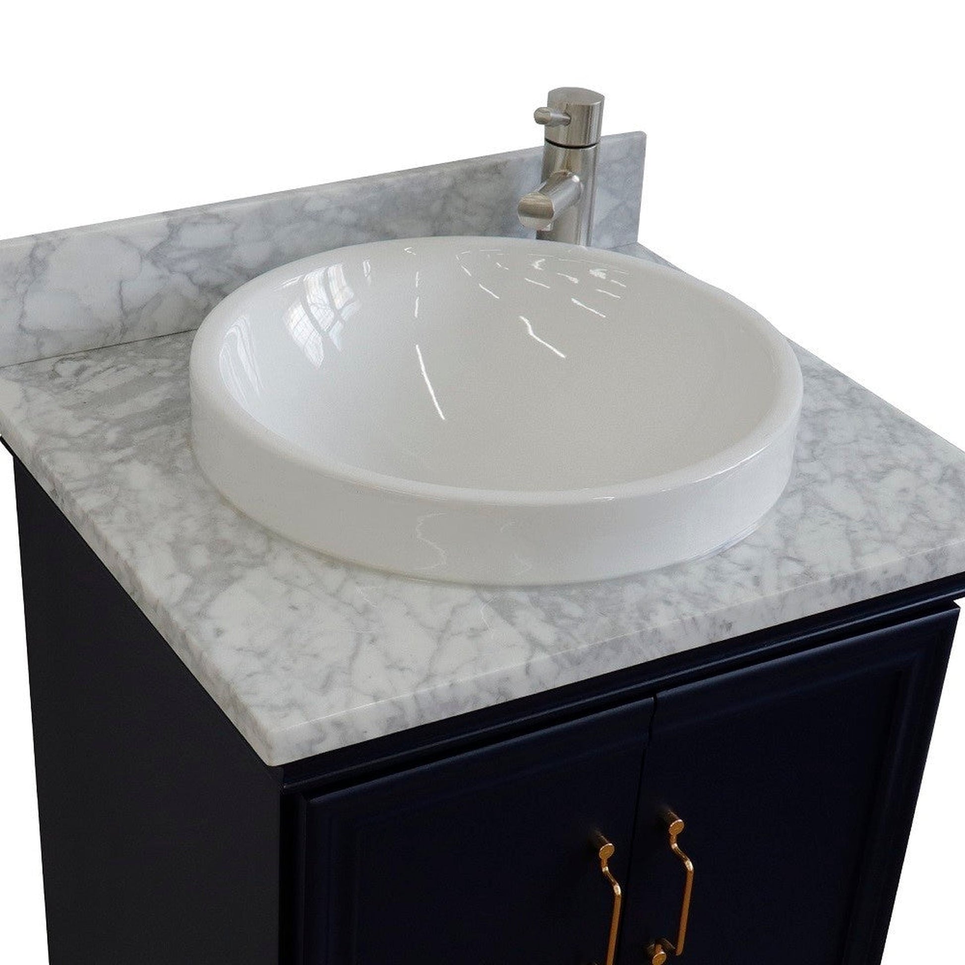 Bellaterra Home Forli 25" 2-Door 1-Drawer Blue Freestanding Vanity Set With Ceramic Vessel Sink And White Carrara Marble Top