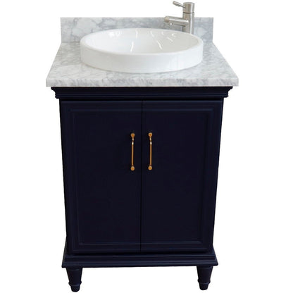 Bellaterra Home Forli 25" 2-Door 1-Drawer Blue Freestanding Vanity Set With Ceramic Vessel Sink And White Carrara Marble Top