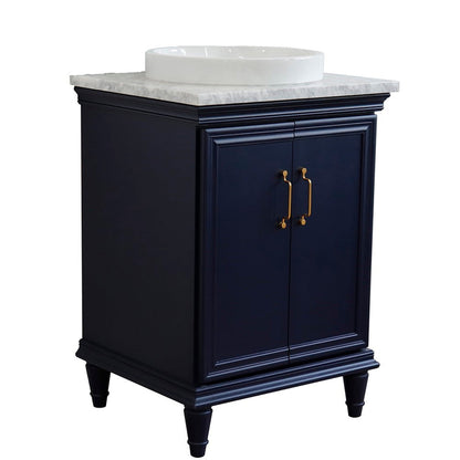 Bellaterra Home Forli 25" 2-Door 1-Drawer Blue Freestanding Vanity Set With Ceramic Vessel Sink And White Carrara Marble Top