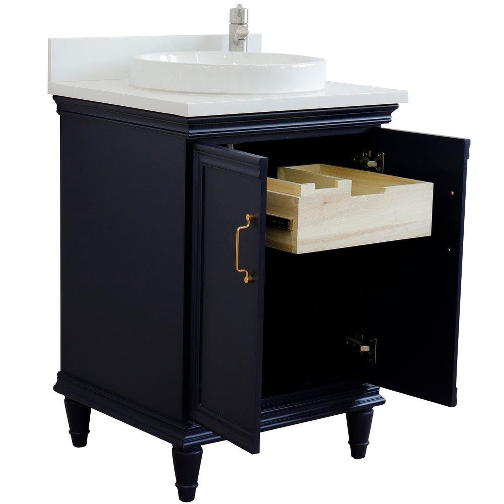 Bellaterra Home Forli 25" 2-Door 1-Drawer Blue Freestanding Vanity Set With Ceramic Vessel Sink And White Quartz Top