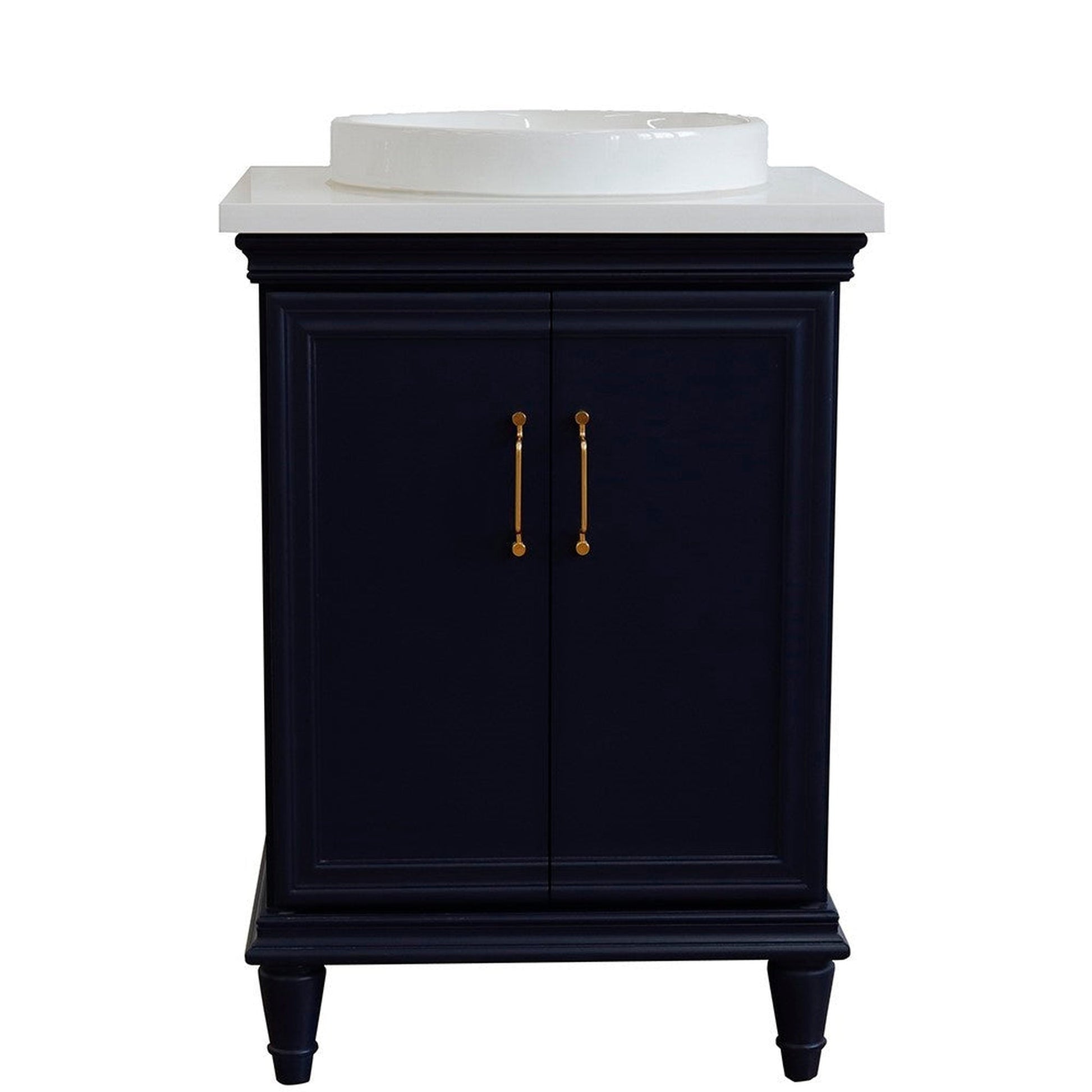 Bellaterra Home Forli 25" 2-Door 1-Drawer Blue Freestanding Vanity Set With Ceramic Vessel Sink And White Quartz Top