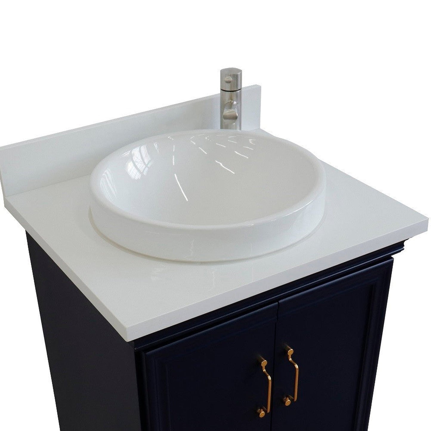 Bellaterra Home Forli 25" 2-Door 1-Drawer Blue Freestanding Vanity Set With Ceramic Vessel Sink And White Quartz Top