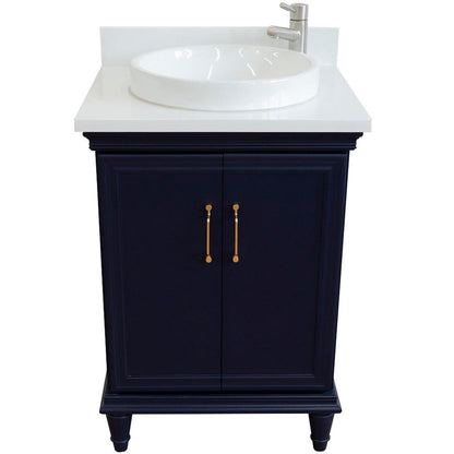 Bellaterra Home Forli 25" 2-Door 1-Drawer Blue Freestanding Vanity Set With Ceramic Vessel Sink And White Quartz Top