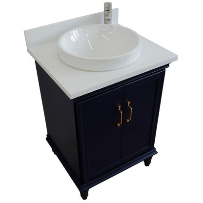 Bellaterra Home Forli 25" 2-Door 1-Drawer Blue Freestanding Vanity Set With Ceramic Vessel Sink And White Quartz Top