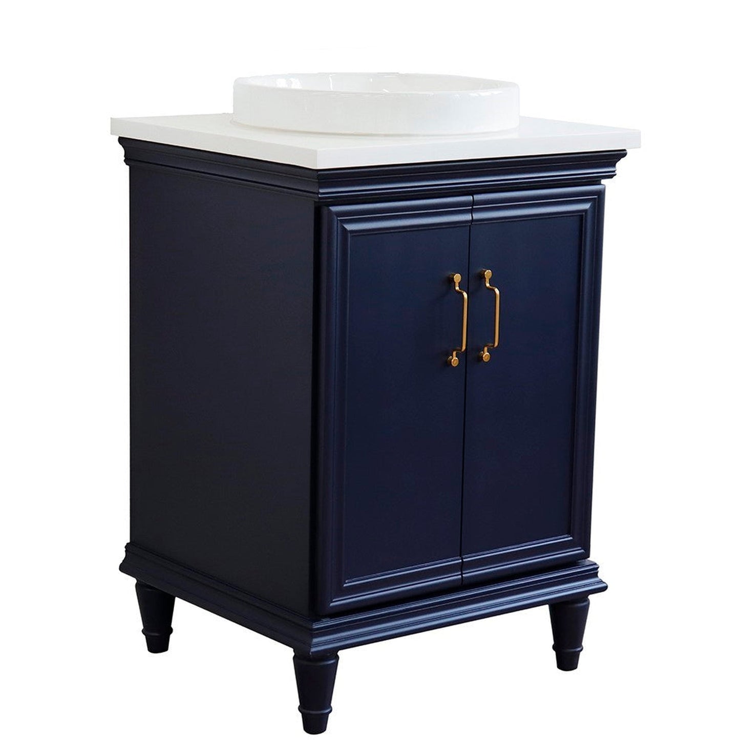 Bellaterra Home Forli 25" 2-Door 1-Drawer Blue Freestanding Vanity Set With Ceramic Vessel Sink And White Quartz Top