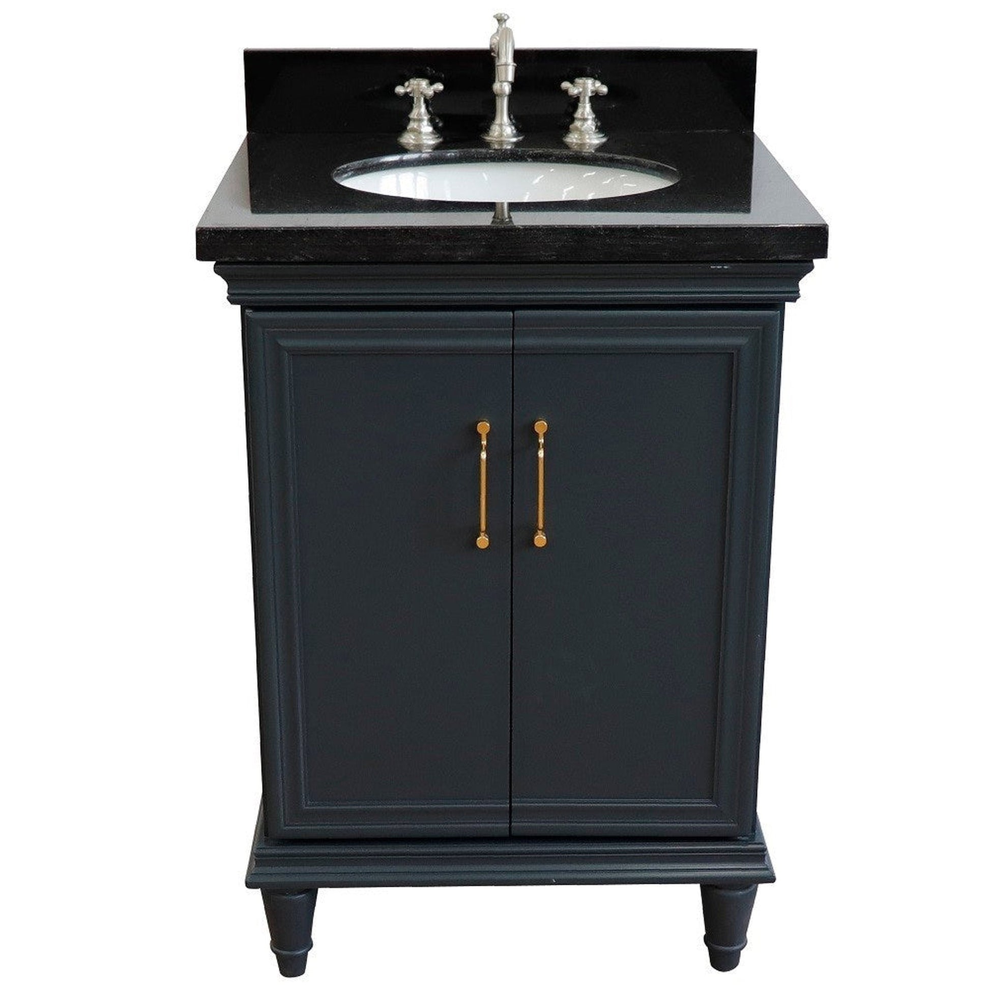 Bellaterra Home Forli 25" 2-Door 1-Drawer Dark Gray Freestanding Vanity Set With Ceramic Undermount Oval Sink And Black Galaxy Granite Top