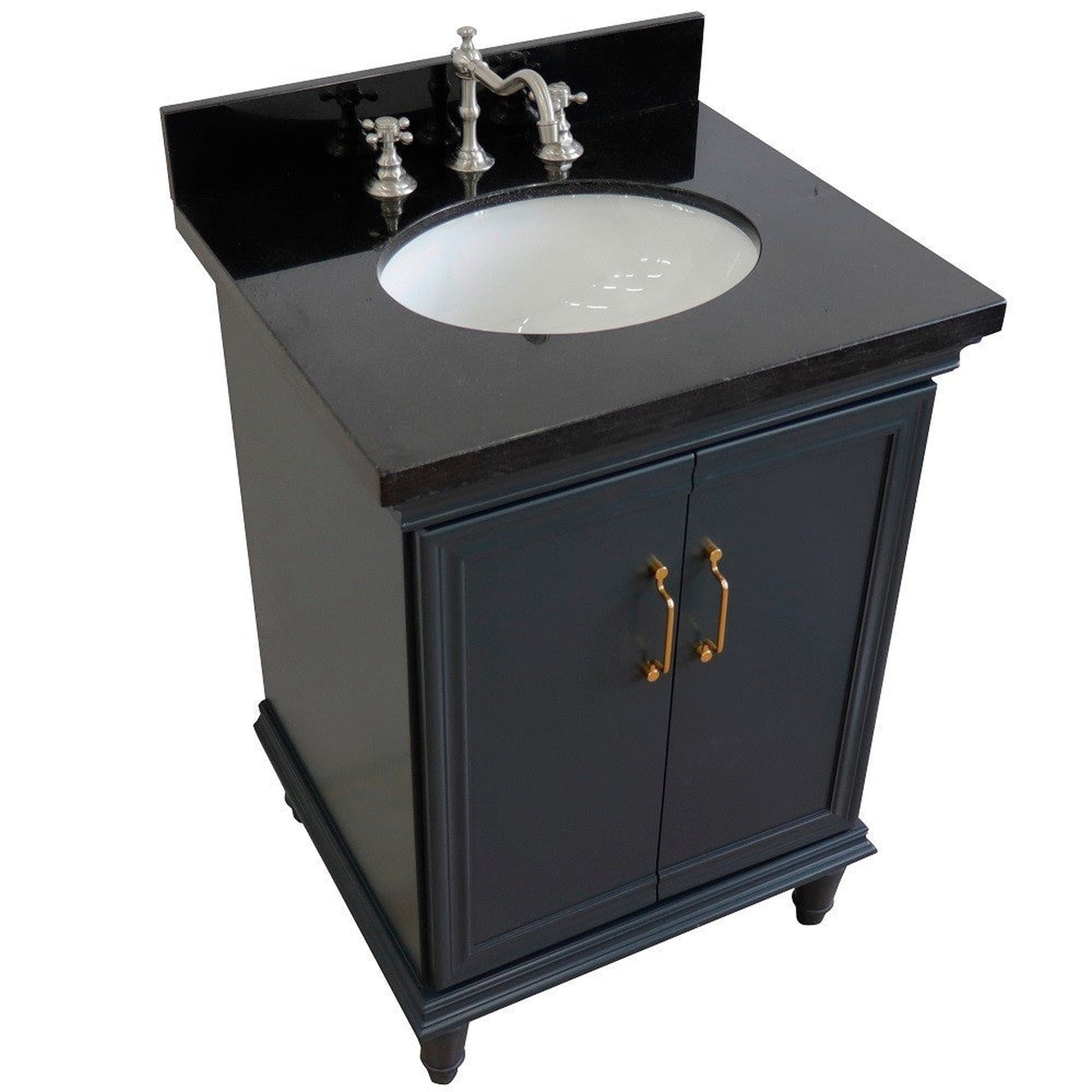 Bellaterra Home Forli 25" 2-Door 1-Drawer Dark Gray Freestanding Vanity Set With Ceramic Undermount Oval Sink And Black Galaxy Granite Top