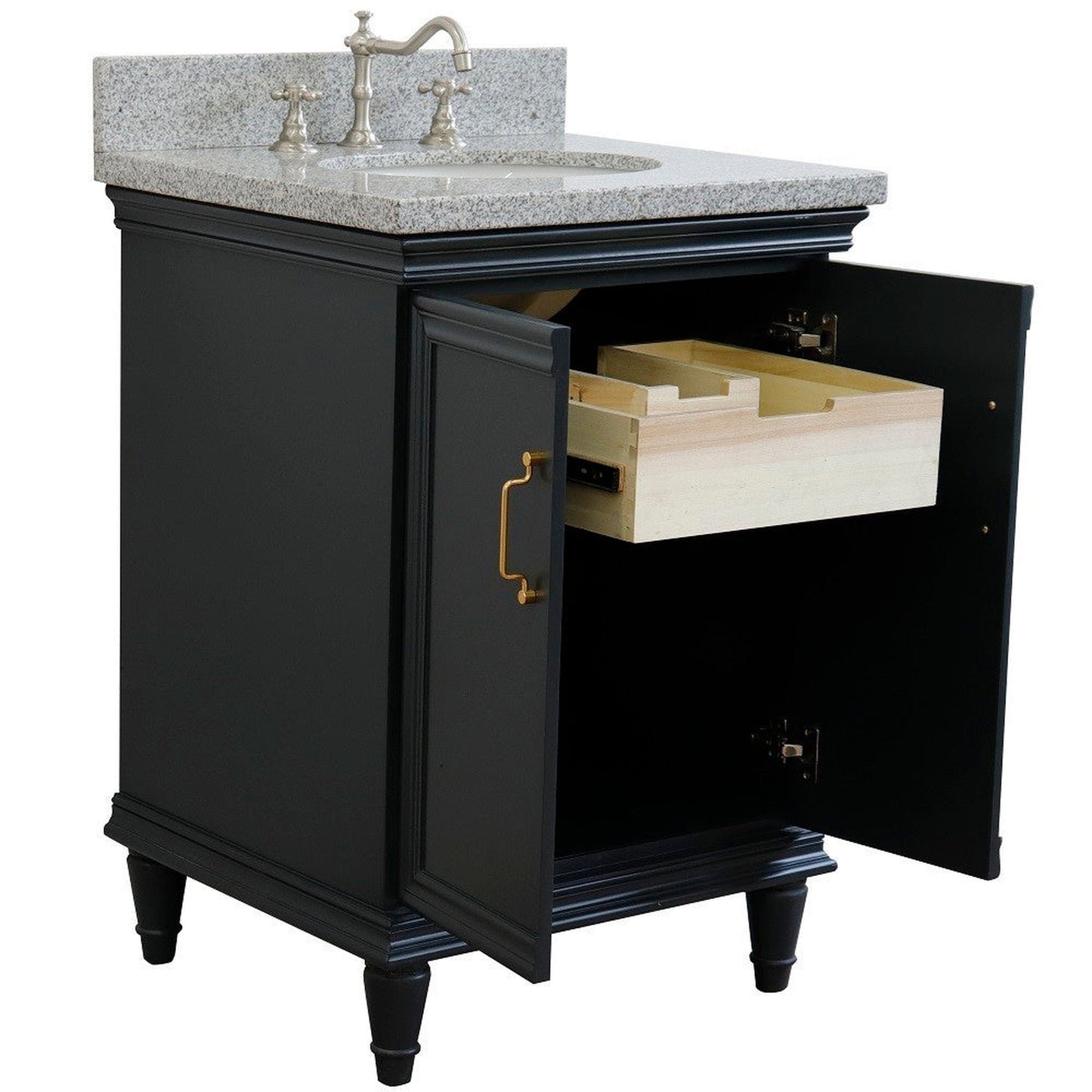 Bellaterra Home Forli 25" 2-Door 1-Drawer Dark Gray Freestanding Vanity Set With Ceramic Undermount Oval Sink And Gray Granite Top