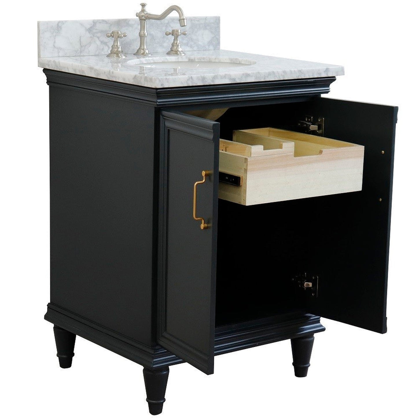 Bellaterra Home Forli 25" 2-Door 1-Drawer Dark Gray Freestanding Vanity Set With Ceramic Undermount Oval Sink And White Carrara Marble Top