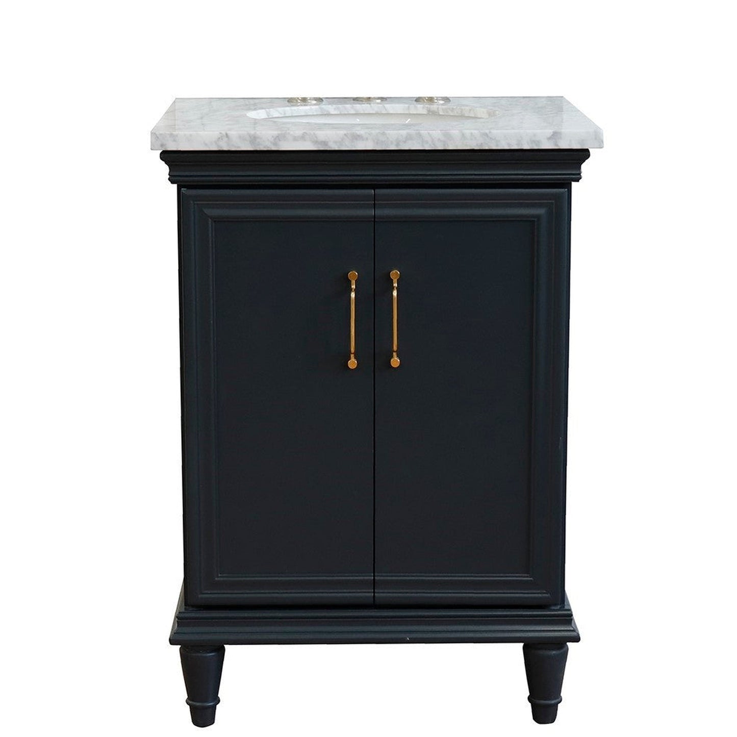 Bellaterra Home Forli 25" 2-Door 1-Drawer Dark Gray Freestanding Vanity Set With Ceramic Undermount Oval Sink And White Carrara Marble Top