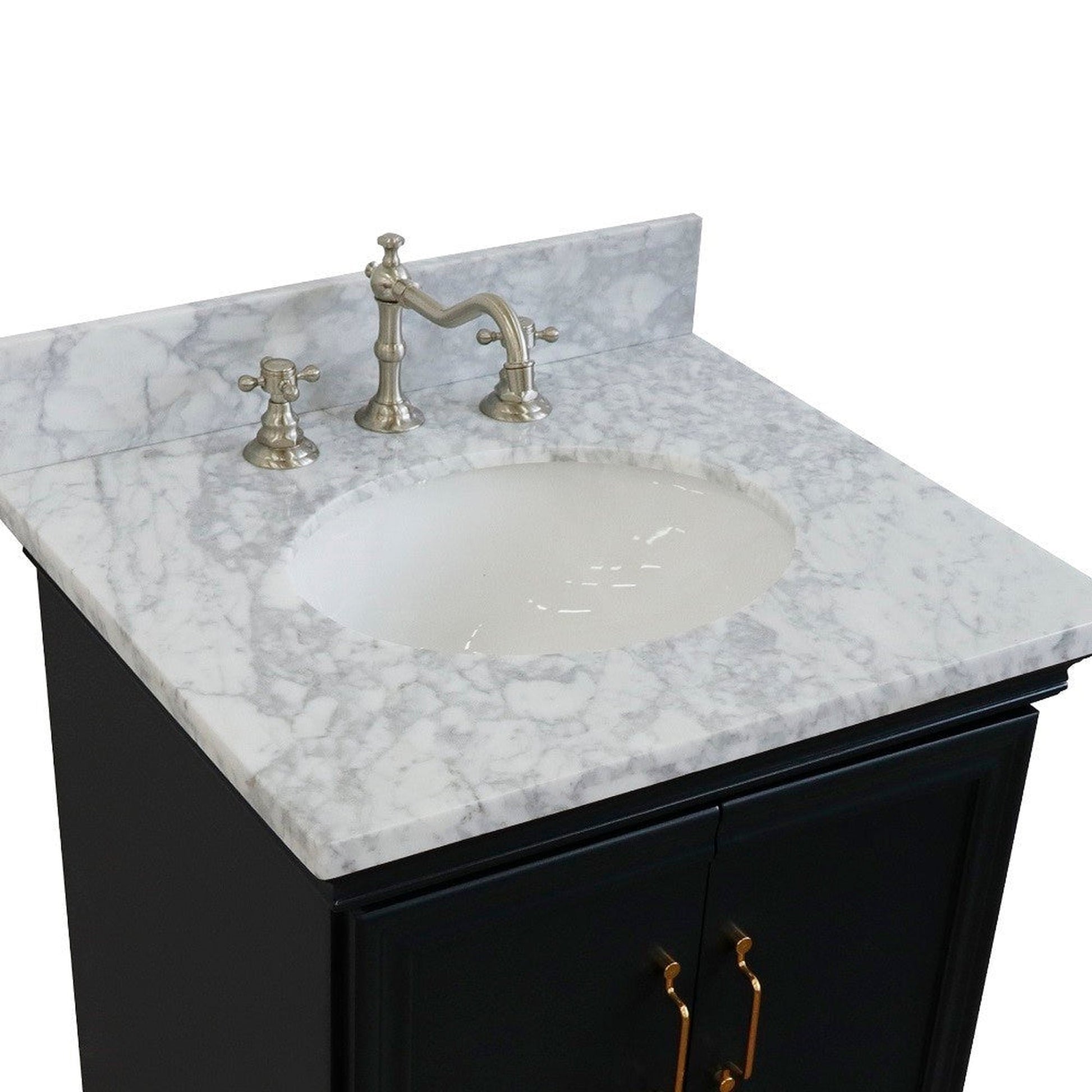 Bellaterra Home Forli 25" 2-Door 1-Drawer Dark Gray Freestanding Vanity Set With Ceramic Undermount Oval Sink And White Carrara Marble Top