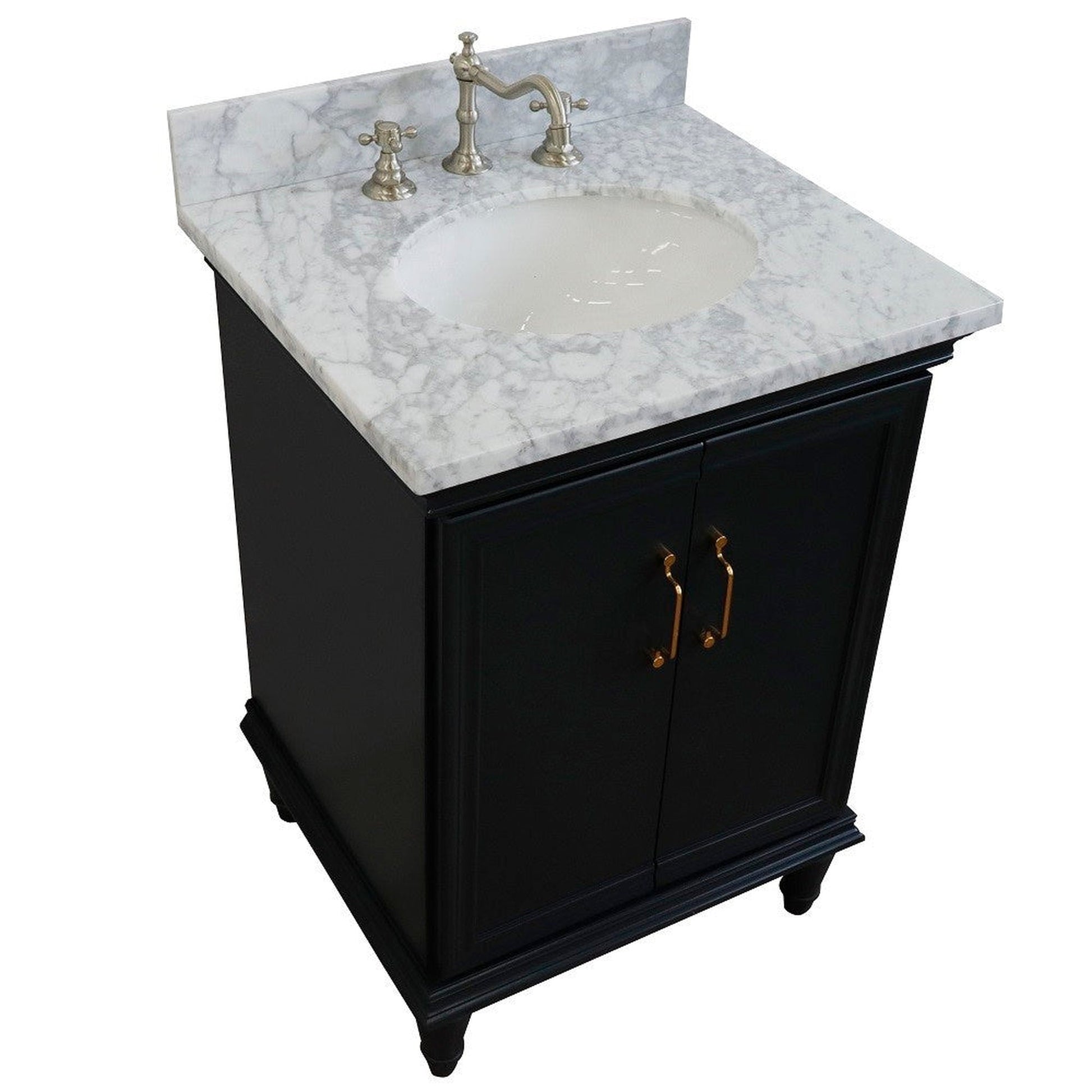 Bellaterra Home Forli 25" 2-Door 1-Drawer Dark Gray Freestanding Vanity Set With Ceramic Undermount Oval Sink And White Carrara Marble Top