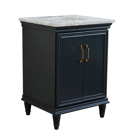 Bellaterra Home Forli 25" 2-Door 1-Drawer Dark Gray Freestanding Vanity Set With Ceramic Undermount Oval Sink And White Carrara Marble Top