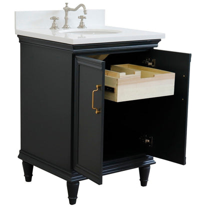 Bellaterra Home Forli 25" 2-Door 1-Drawer Dark Gray Freestanding Vanity Set With Ceramic Undermount Oval Sink And White Quartz Top