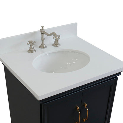 Bellaterra Home Forli 25" 2-Door 1-Drawer Dark Gray Freestanding Vanity Set With Ceramic Undermount Oval Sink And White Quartz Top