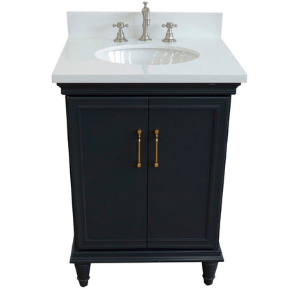 Bellaterra Home Forli 25" 2-Door 1-Drawer Dark Gray Freestanding Vanity Set With Ceramic Undermount Oval Sink And White Quartz Top