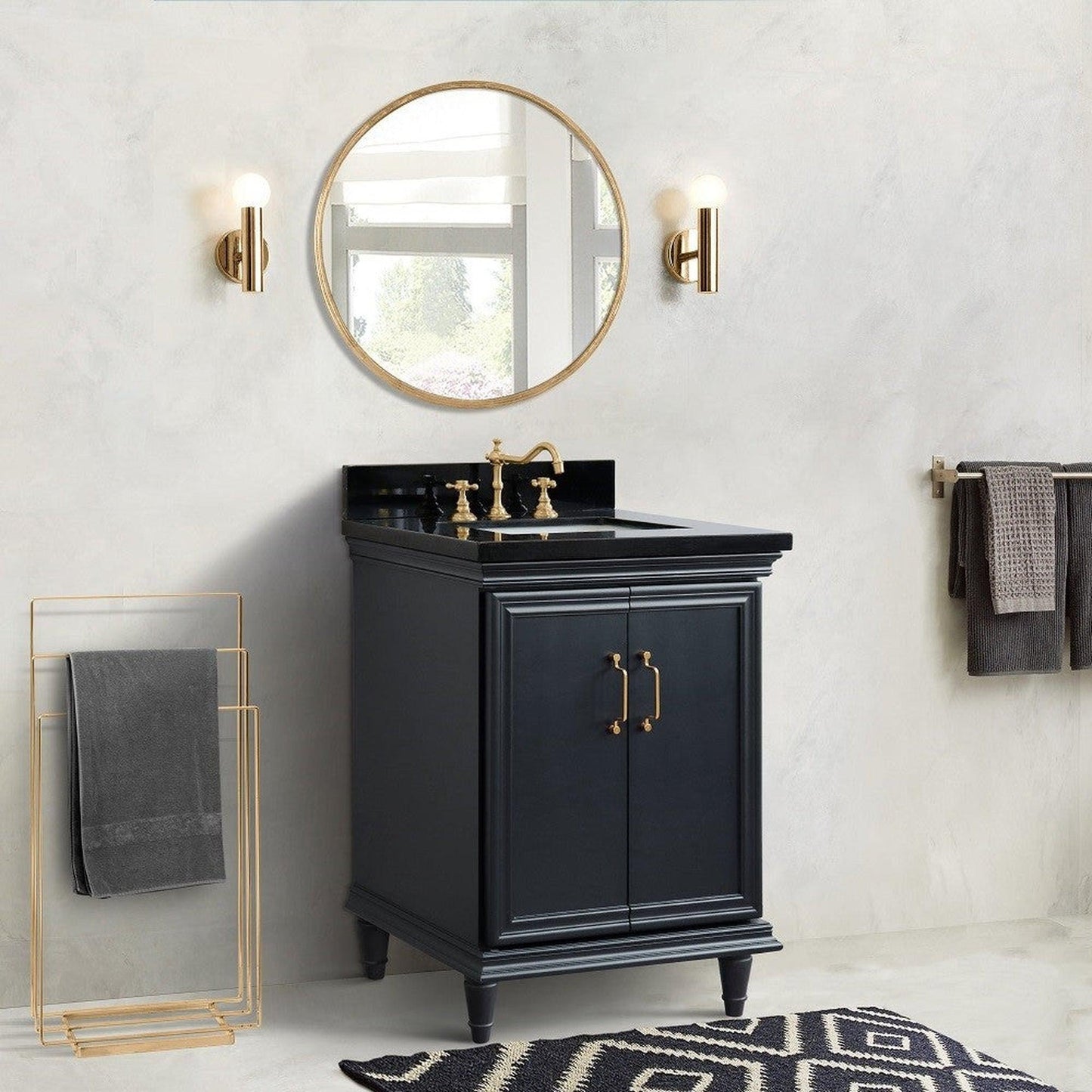 Bellaterra Home Forli 25" 2-Door 1-Drawer Dark Gray Freestanding Vanity Set With Ceramic Undermount Rectangular Sink And Black Galaxy Granite Top