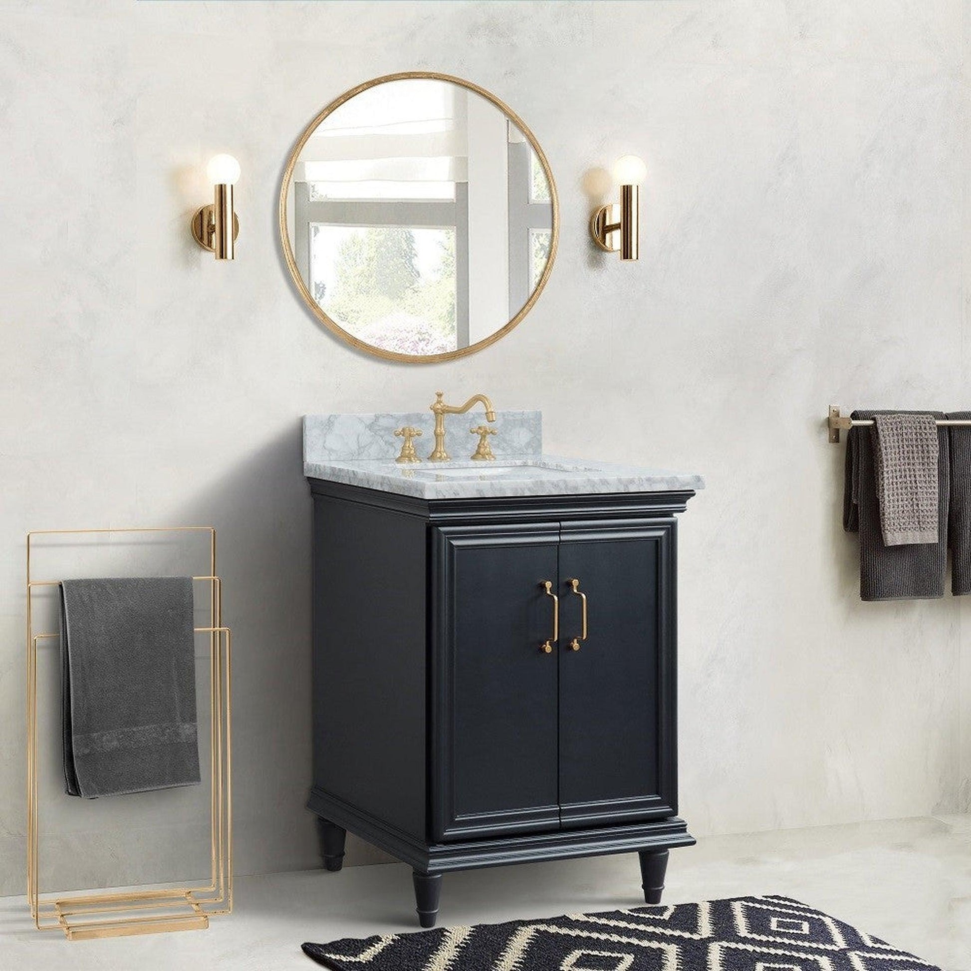 Bellaterra Home Forli 25" 2-Door 1-Drawer Dark Gray Freestanding Vanity Set With Ceramic Undermount Rectangular Sink And White Carrara Marble Top