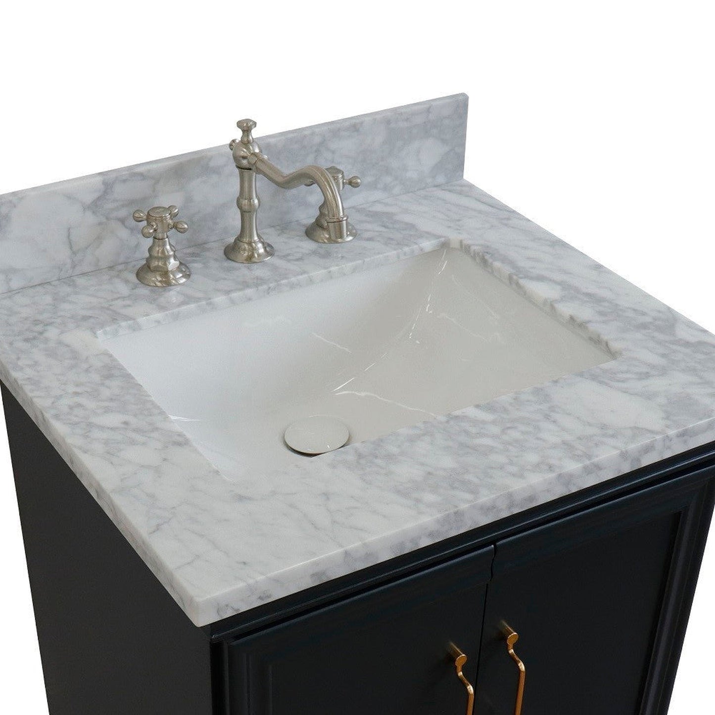 Bellaterra Home Forli 25" 2-Door 1-Drawer Dark Gray Freestanding Vanity Set With Ceramic Undermount Rectangular Sink And White Carrara Marble Top