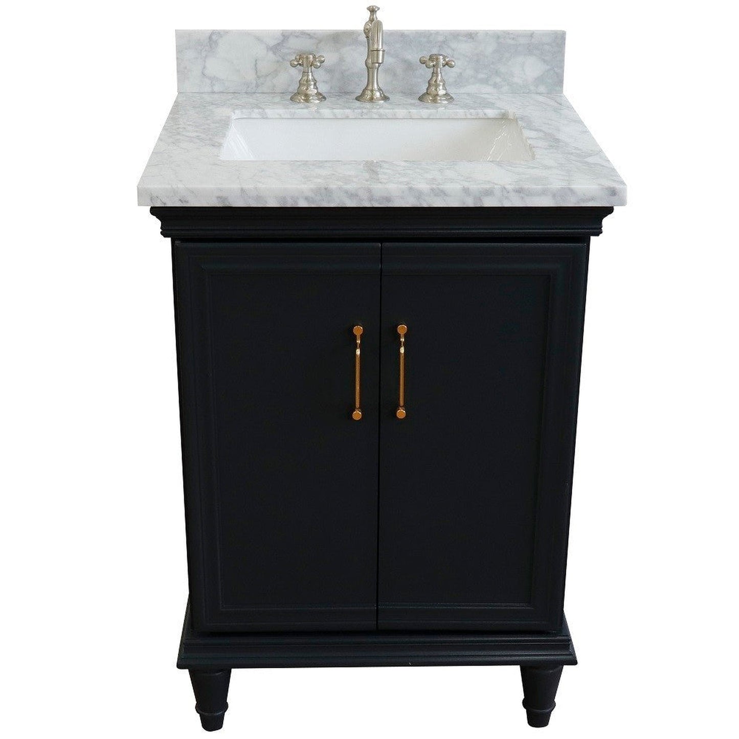 Bellaterra Home Forli 25" 2-Door 1-Drawer Dark Gray Freestanding Vanity Set With Ceramic Undermount Rectangular Sink And White Carrara Marble Top