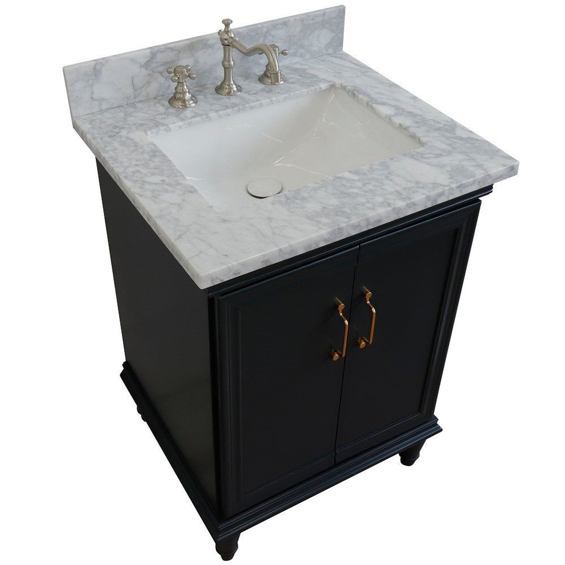 Bellaterra Home Forli 25" 2-Door 1-Drawer Dark Gray Freestanding Vanity Set With Ceramic Undermount Rectangular Sink And White Carrara Marble Top