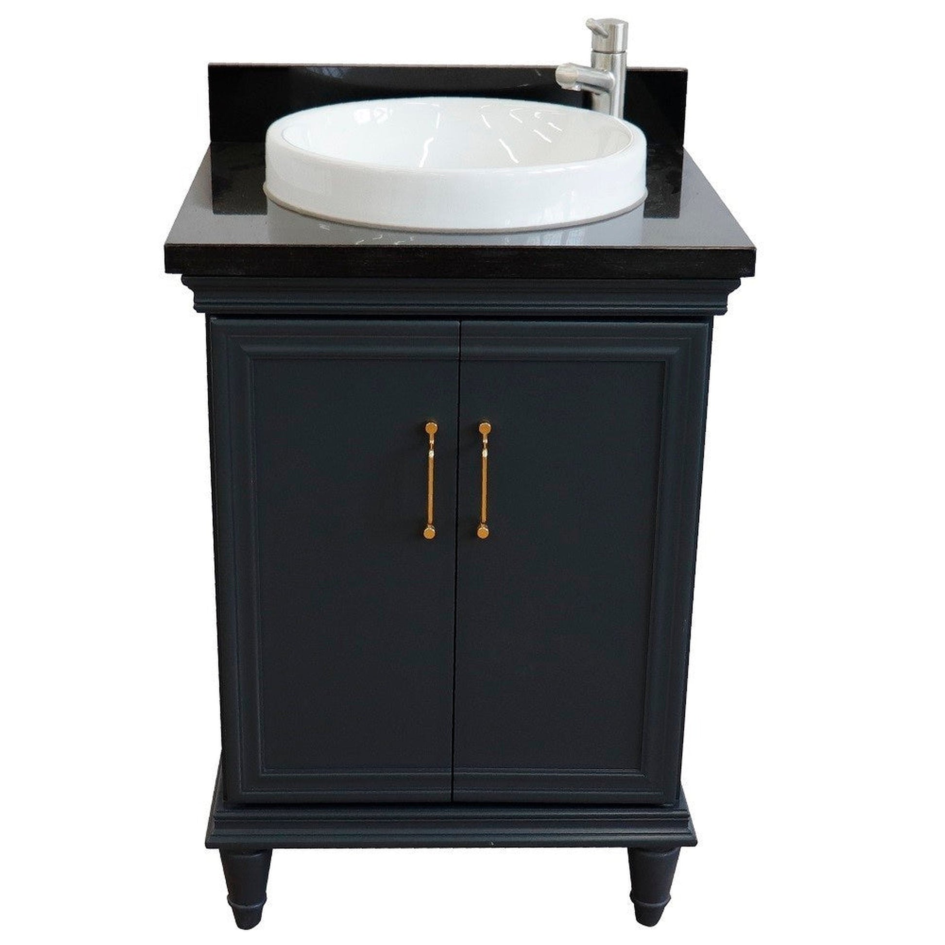 Bellaterra Home Forli 25" 2-Door 1-Drawer Dark Gray Freestanding Vanity Set With Ceramic Vessel Sink And Black Galaxy Granite Top