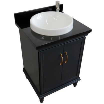 Bellaterra Home Forli 25" 2-Door 1-Drawer Dark Gray Freestanding Vanity Set With Ceramic Vessel Sink And Black Galaxy Granite Top