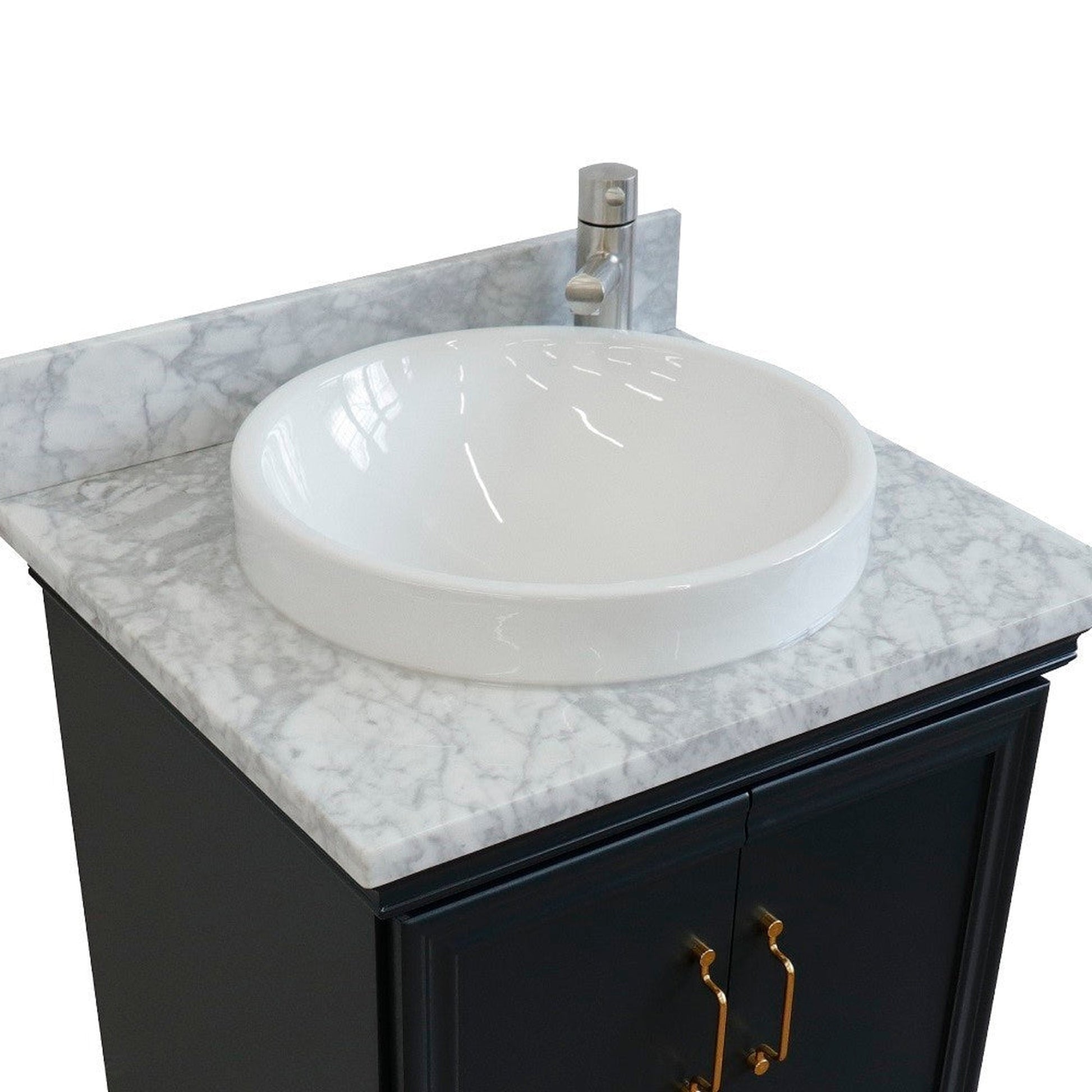 Bellaterra Home Forli 25" 2-Door 1-Drawer Dark Gray Freestanding Vanity Set With Ceramic Vessel Sink And White Carrara Marble Top