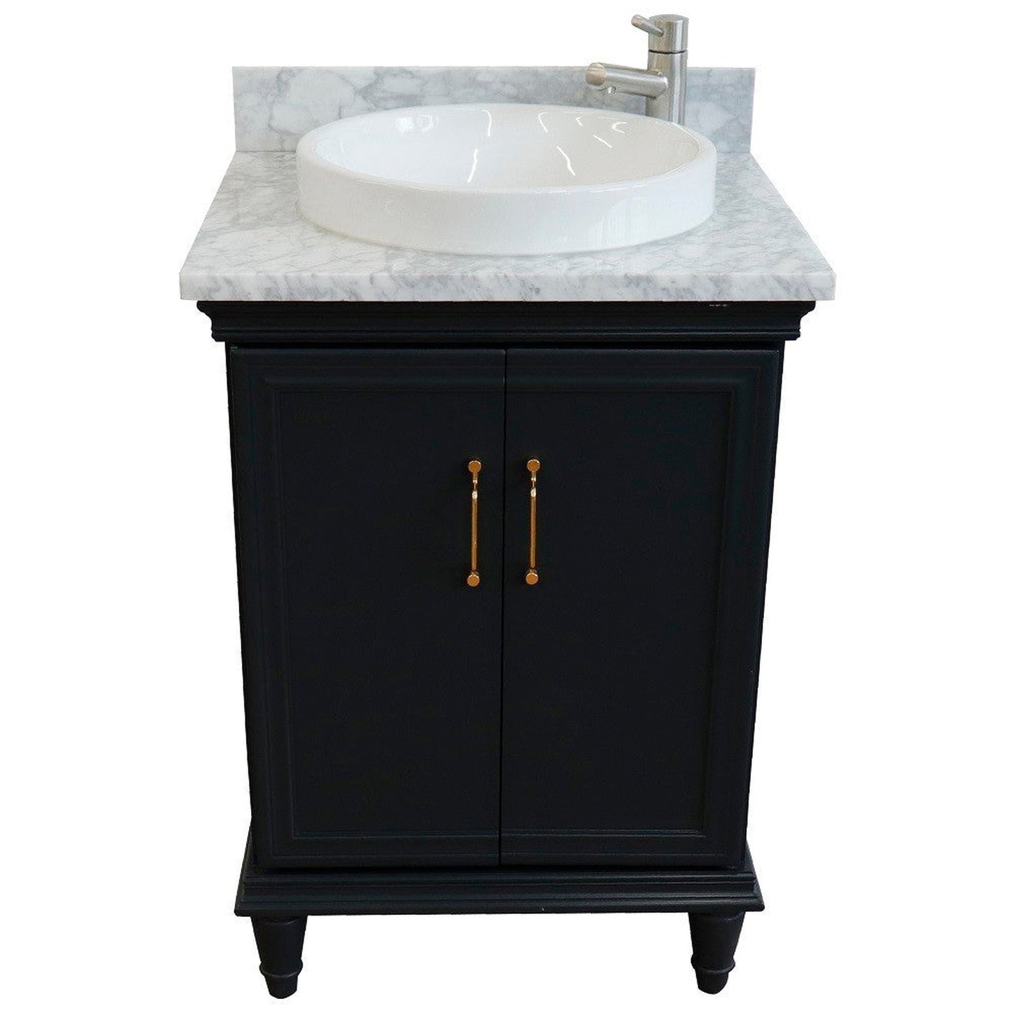 Bellaterra Home Forli 25" 2-Door 1-Drawer Dark Gray Freestanding Vanity Set With Ceramic Vessel Sink And White Carrara Marble Top