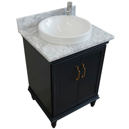 Bellaterra Home Forli 25" 2-Door 1-Drawer Dark Gray Freestanding Vanity Set With Ceramic Vessel Sink And White Carrara Marble Top