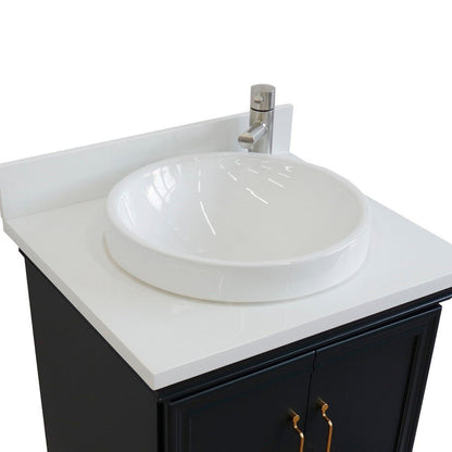 Bellaterra Home Forli 25" 2-Door 1-Drawer Dark Gray Freestanding Vanity Set With Ceramic Vessel Sink And White Quartz Top